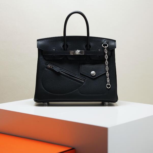 【エルメス HERMES】バーキン 25 ロック ヴォー・ヴォリュプト ブラック(89) シルバー金具（100％手縫い）